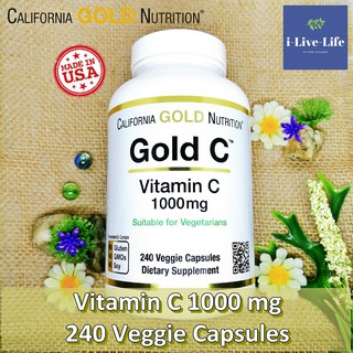 40% OFF ราคา Sale!!! EXP: 03/2023 วิตามินซี Gold C Vitamin C 1,000 mg 240 Veggie Capsules - California Gold Nutrition