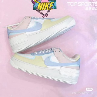 ♗✚Nike Air Force 1 af1 สีขาว สีชมพู สีฟ้า สีม่วง Hook Macaron Deconstruction Air Force One Women s Board Shoes