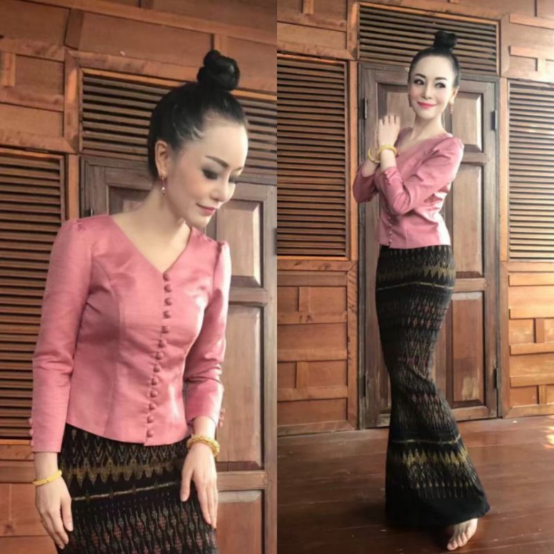เสื้อไหมลาวคอวี สวยเรียบหรูดูไฮ#งานสวยงานเนี๊ยบ งานเป๊ะใส่แล้วปัง