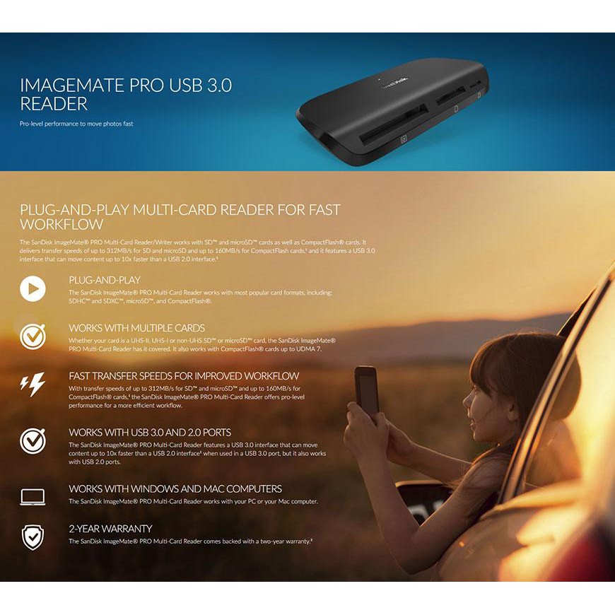 SanDisk ImageMate® PRO USB-C Card Reader (SDDR-A631-GNGNN) ตัวอ่านการ์ดรีดเดอร์ 3ช่อง MicroSD, SDCard, CF Card Synnex ราคา ถูกที่สุด ดีลบีเคเค แกลเลอรีภาพที่ 7