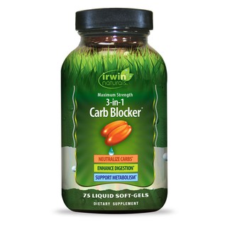 Irwin Naturals 3-In-1 Carb Blocker Maximum Strength 75 Liquid Soft-Gels