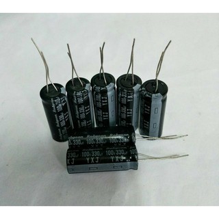 Capacitor 330UF100V Rubycon สีดำ105C ขนาด12x35mm คาปาซิเตอร์ค่าความจุเต็ม100% สินค้าใหม่พร้อมส่ง ขาย20ชิ้น100฿