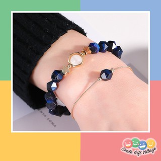 กำไลหิน สร้อยข้อมือหินไทเกอร์อาย Tiger Eye ตาเสือ 🔵 สีน้ำเงิน &amp; หินอาเกตสีขาว เสริมสิริมงคล หินมงคล หินนำโชค หินธรรมชาติ