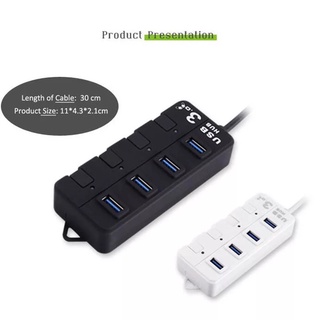 USB Hub 3.0 USB Splitter 3 Hab ใช้อะแดปเตอร์ไฟ4พอร์ตหลาย Expander USB3 hub พร้อมสวิทช์สำหรับ PC