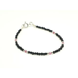 สร้อยข้อมือ หินนิลดำแท้ และ อัญมณีทับทิม เงิน 925 แท้ Natural Black Spinel &amp; Ruby Bracelet