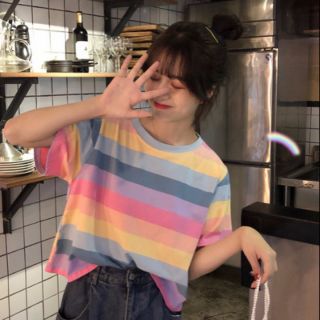 เสื้อยืดลายทางสีพาสเทล 🌈