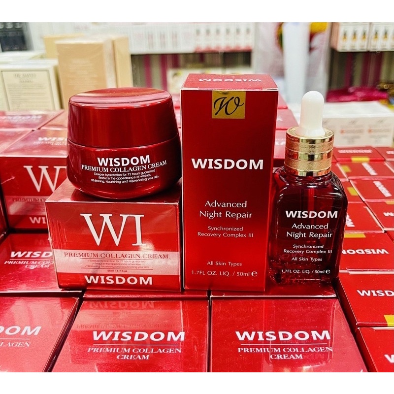 วิสดอม ครีมคอลลาเจน Wisdom premium collagen cream 50g./ วิสดอม เซรั่ม Wisdom Advanced Night Repair Serum 50ml.