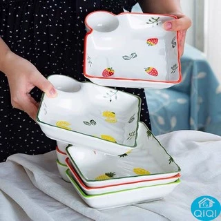 QIQI พร้อมส่ง จานชามเซรามิค สไตล์ญี่ปุ่น จานหลุมสี่เหลี่ยมใส่น้ำจิ้ม เข้าไมโครเวฟได้