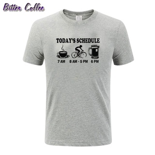 เสื้อยืดคอกลมcrew neckเสื้อยืดแขนสั้น ผ้าฝ้าย พิมพ์ลาย Todays Schedule Cyclings Mountain Bikings Coffee Beer สําหรับผู้