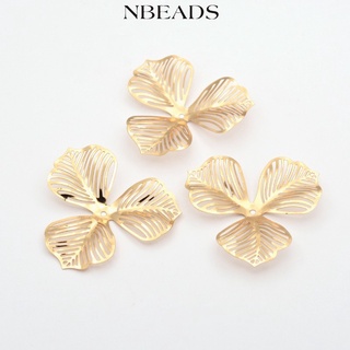 Nbeads ลูกปัดเหล็กชุบ รูปดอกไม้ 3 กลีบ สีทองอ่อน 46x47x0.3 มม. รู 2 มม. 20 ชิ้น