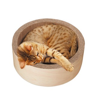 KING PET ที่นอนลับเล็บแมวทรงวงกลมลายไม้ 43x43x16 ซม. พร้อม Catnip ขนาด 3 กรัม