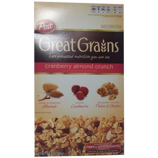 อาหารเช้าซีเรียลPost Great Grains Cranberry Almond Crunch 396g