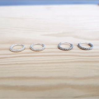 Minimalist925 ต่างหูห่วงทับลาย ( ลาย 1 ) 10 mm. เงินแท้