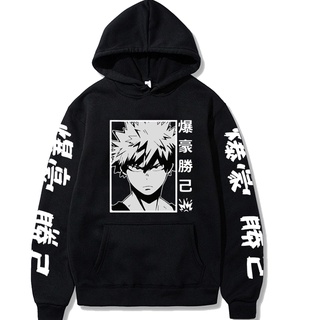 เสื้อกันหนาว มีฮู้ด ลายการ์ตูนอนิเมะ Bakugou Katsuki My Hero Academia สีดํา สไตล์ฮาราจูกุ สําหรับผู้ชาย