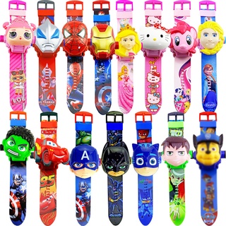 นาฬิกาข้อมือโปรเจคเตอร์ ลายการ์ตูน Paw Patrol Iron Man Spider Man Frozen Hello Kitty 3D สําหรับเด็ก