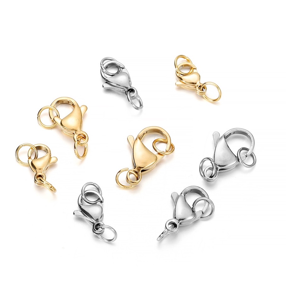 ตะขอก้ามปูสแตนเลสสีทอง 5ชิ้น พร้อมแหวน แข็งแรงทนทาน เหมาะสำหรับงาน DIY และซ่อมแซมเครื่องประดับ