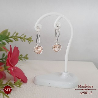 MT ต่างหูห่วงเงินแท้ ตุ้งติ้งหัวใจ CZ สีส้มอ่อน Solid 925 Sterling Silver Earrings (se901-2) MT Jewelry มณีธารา