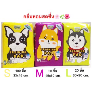 Fresh Paws Pet Pad แผ่นรองฉี่สุนัข แผ่นรองฝึกฉี่สุนัข กลิ่นหอมสดชื่น ขนาด S (100ชิ้น),M (50ชิ้น),L (20ชิ้น)