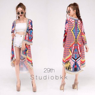 เสื้อคลุมทรงแขนบาน เนื้อผ้าพริ้วๆ ผ้าลายเชิง boho สีสวยมากๆ ค่า