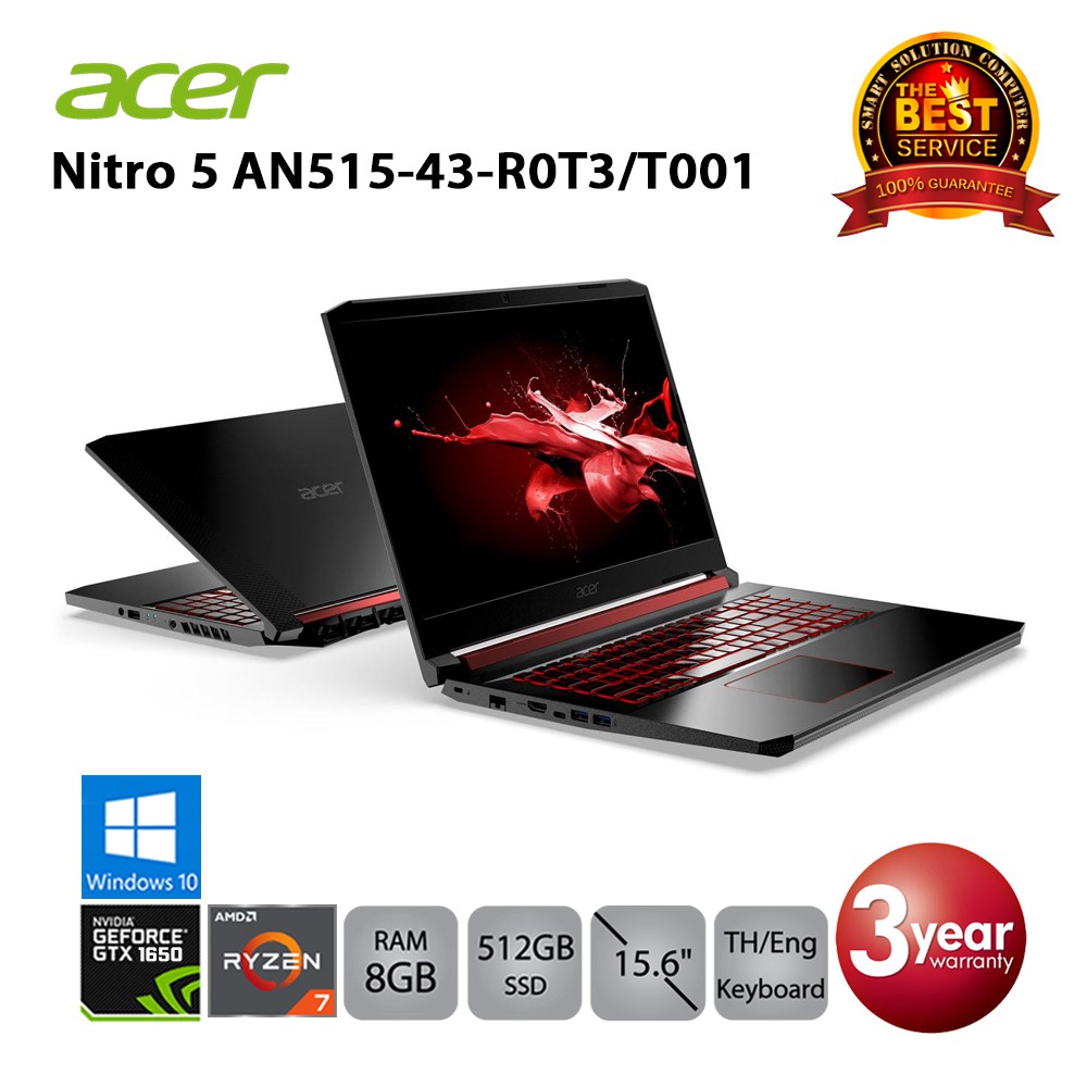 [โค้ด GDJCTFG รับคืน 5%*] Acer Nitro 5 AN515-43-R0T3/T001 AMD Ryzen 7 3750H/8GB/512GB/GTX1650/15.3/Win10 (Black)