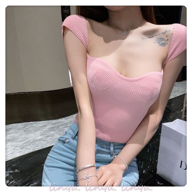 🐼Maze💗พร้อมส่ง🍒เสื้อไหมพรมแขนกุดเปิดไหล่หน้าเซ็กซี่🌈(70009) - รูปที่ 2