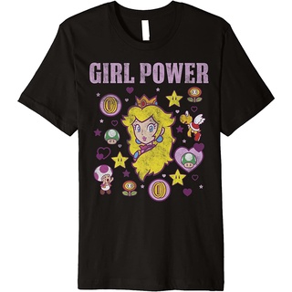 เสื้อยืด พิมพ์ลาย Super Mario Peach Girl Power Icons พรีเมี่ยม สําหรับผู้หญิง