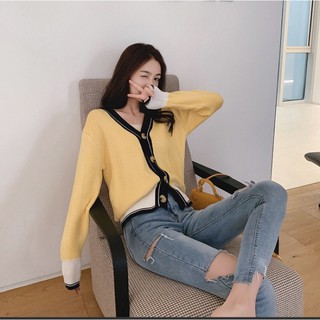 [พร้อมส่ง] เสื้อคลุมกันหนาว ไหมพรม yellow-black cardigan