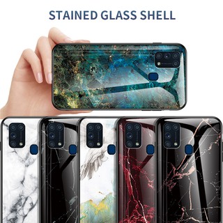 Samsung Galaxy M31 A11 A41 A70E Note 10 Lite / S10 Lite Casing Fashion Marbled Glass Back Hrad Phone Case กรณี