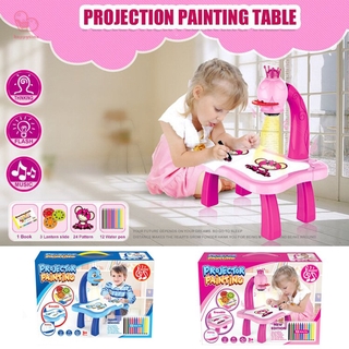 【สินค้ามีจำหน่าย】 Kids Children Educational Early Learning Musical Projector Projection Painting Drawing Table Desk Toy Paint Tools HT