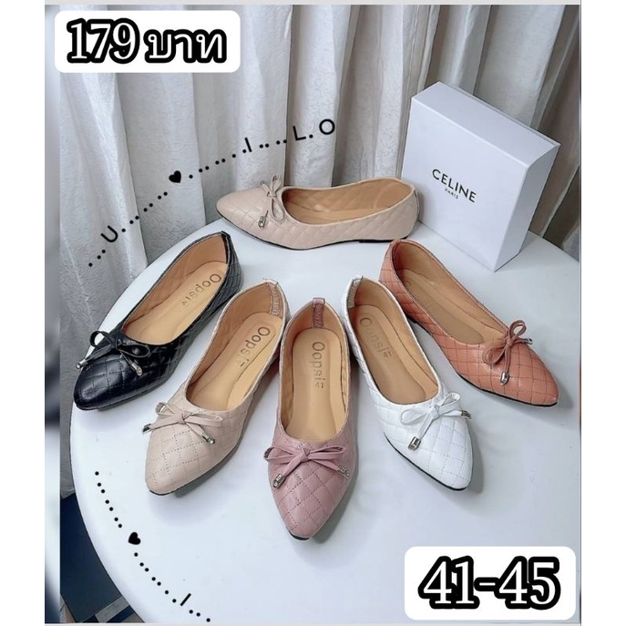 👠 Sz.41-45 รองเท้าคัชชูหนังนิ่มมาก แต่งโบว์น่ารัก ตาราง