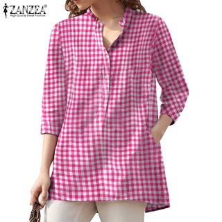 ZANZEA Women Casual 3/4 Sleeve Pocket V Neck Blouse