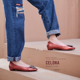 รองเท้าหนังแกะ รุ่น Celona "Redwine color" (สีแดงเมทัลลิค)