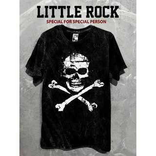 เสื้อยืดคอกลมแขนสั้น Little Rock ลาย กะโหลกไขว้ Cross skull ผ้าดำฟอก cotton 100%