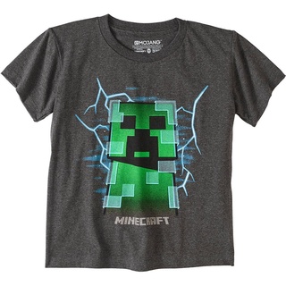 [100% Cotton] Mojang เสื้อยืดลําลอง แขนสั้น คอกลม พิมพ์ลายกราฟฟิค Minecraft Charged Creeper สีเทาเข้ม พลัสไซซ์ XS-3XL สี