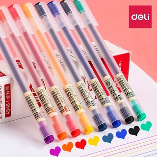 Deli ปากกาหมึกเจล 0.5 มม. 8 สี หลากสี สีดํา น้ําเงิน เครื่องมือเขียนเรียบลื่น เครื่องเขียน