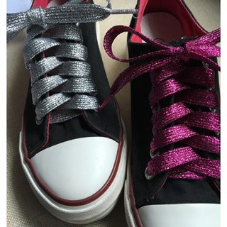 เชือกผูกรองเท้า เชือกร้อยรองเท้าผ้าใบ แบบเส้นแบน สีกริตเตอร์ ระยิบระยับ Shoelaces Glitter