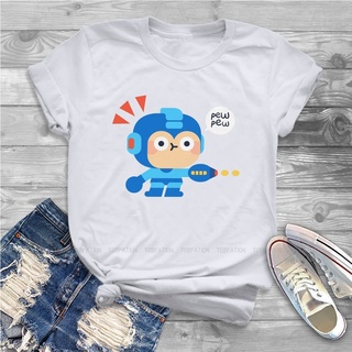 T-shirt  เสื้อยืด พิมพ์ลายกราฟฟิค Pew Pew Mega Rockman Game Grunge สไตล์วินเทจ ขนาดใหญ่ สําหรับผู้หญิงS-5XL