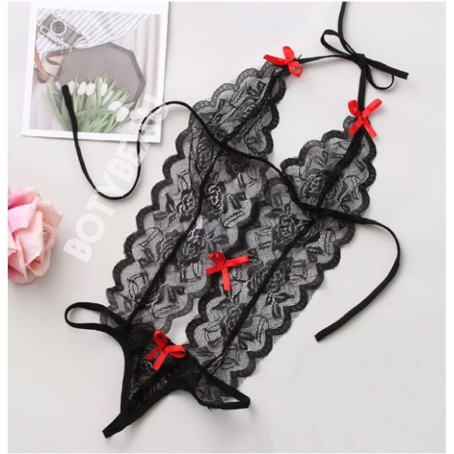 พร้อมส่ง! ชุดเซ็กซี่ บอดี้สูทลูกไม้ แต่งโบว์ น่ารัก Sexy %