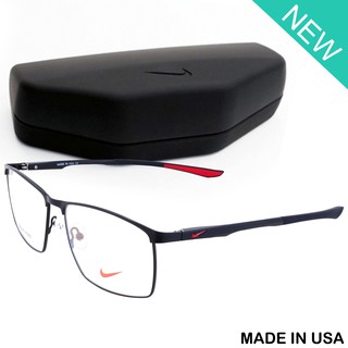 Nike แว่นตา รุ่น 7689 C-1-1 สีดำโลโก้แดง กรอบเต็ม ขาสปริง วัสดุ สแตนเลส สตีล Eyewear Top Glasses Made in USA