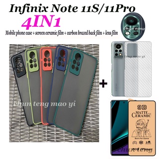 (4in1) เหมาะสำหรับ Infinix Note 11S Note 11 Pro Note 10 Pro กล่องป้องกันเลนส์กล้องกันกระแทก เคสโทรศัพท์แบบแข็ง ฝาหลังฝ้า + ฟิล์มเซรามิค + ฟิล์มหลัง + ฟิล์มเลนส์