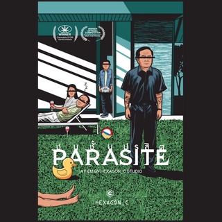 【hot sale】เสื้อยืด เสื้อคอกลม เสื้อแฟชั่น เสื้อสีขาว เสื้อสีดำ ลาย parasite ใส่สบาย ผู้ชาย ผู้หญิง
