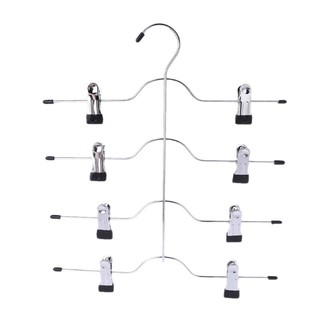 UKI♡ Multifunctional 4 Layer Stainless Steel Pants Hanger Rack Clip Skirt With 8 Clips Storage Organizer Save Space