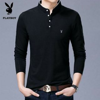 **พร้อมส่ง**เสื้อแขนยาวผู้ชายแฟชั่น คอกระดุม ลาย PLAYBOY