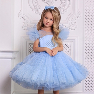 WFRV Summer Princess Girls Party Tulle tutu Flower Girls Wedding Dresses Ball Gown for Baby Kids Birthday Party