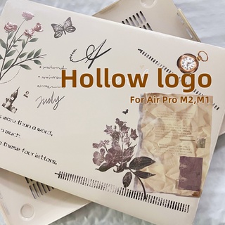 Hollow logo case เคส ลายภาพวาดสีครีม สําหรับ compatible for MacBook Air 15 A2941 M2 Air 13 13.6 นิ้ว A2681 M2 2022 2023 Pro 14 M2 Pro 13 A2338 M1 M2 Pro 14 A2442 Pro 16 A2485 A2141 Pro 13 A2251 A2289 A1706 A1989 A2159