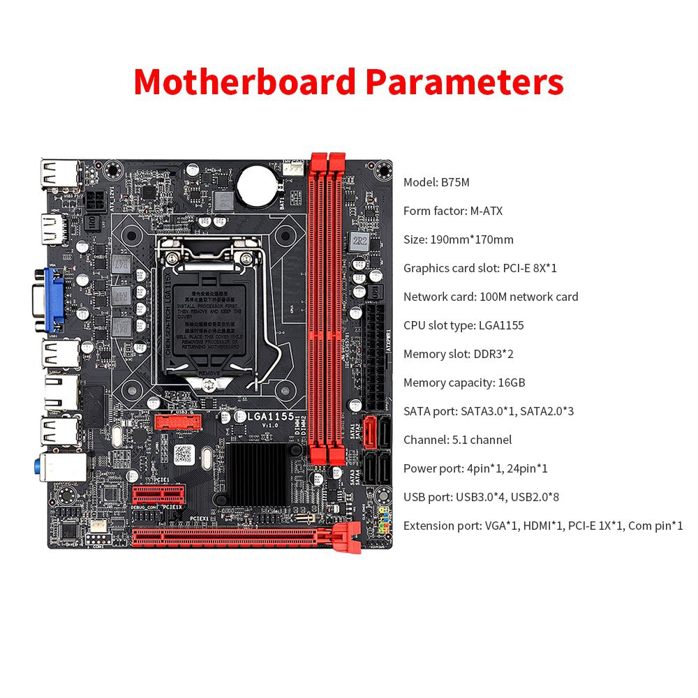 B75M เมนบอร์ดสนับสนุน I3-2100 I3-2120 I3-3240 I5-2400 I5-3450 I5-3470 I7-2600 I7-3770 2/3th Generation LGA1155 CPU fLF8 #8