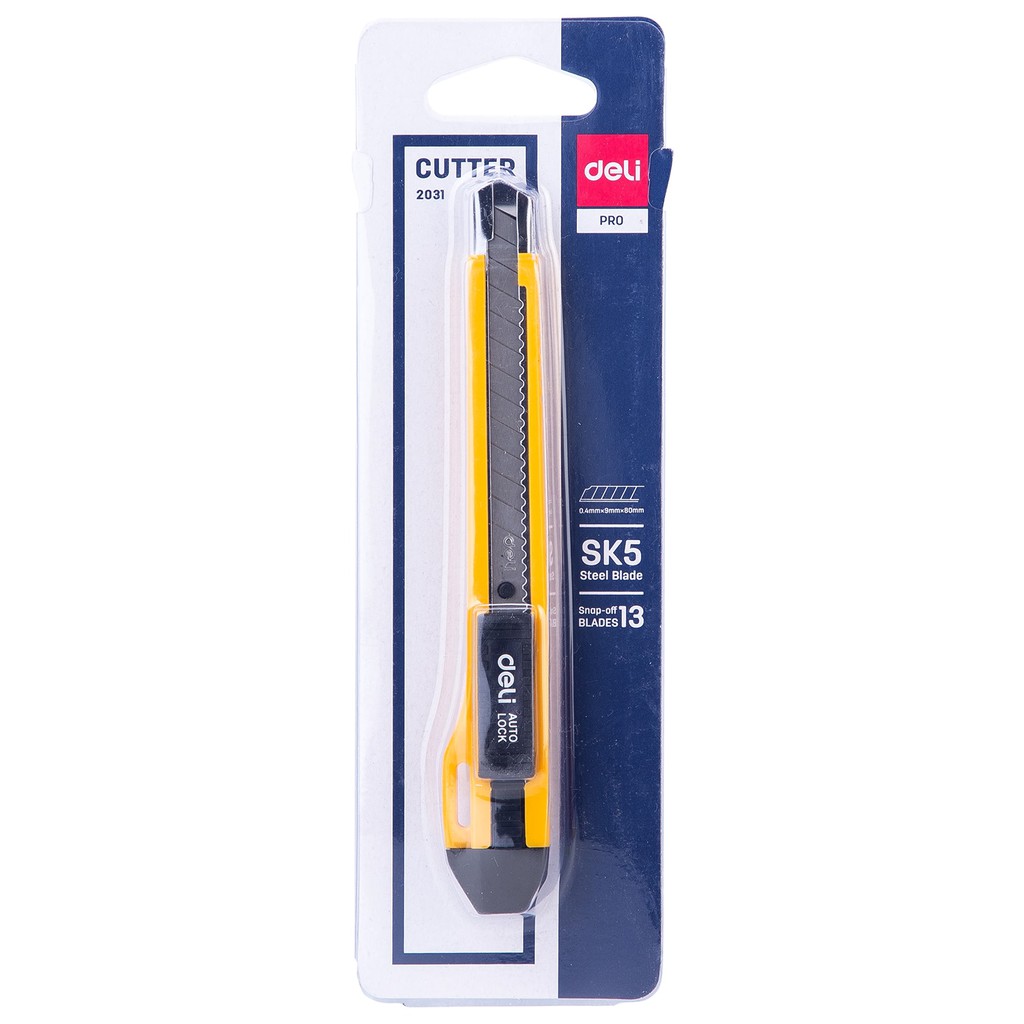 Deli 2031 Cutter คัตเตอร์สำนักงานขนาด 13 ใบมีด รางเหล็ก มีช่องเก็บใบมีดสำรอง ระบบล๊อกออโต้ คัตเตอร์ อุปกรณ์สำนักงาน