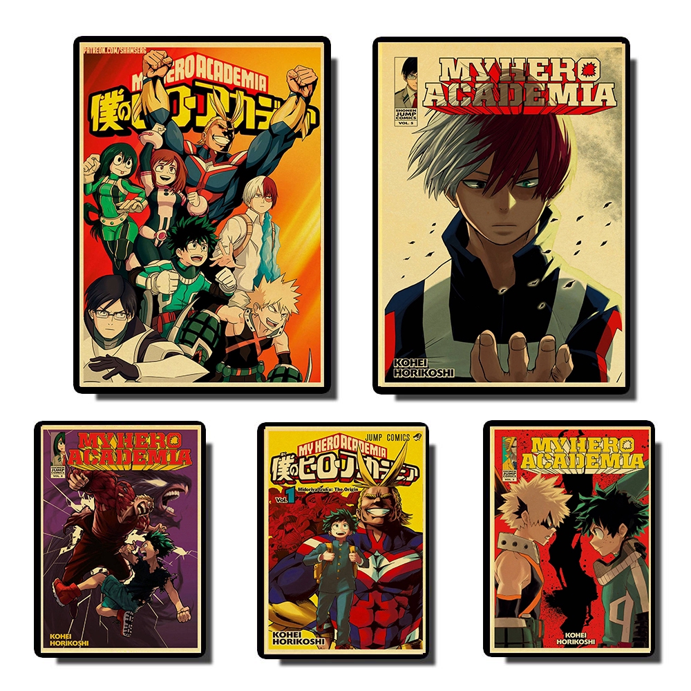 Jnpinese อะนิเมะ My Hero Academia โปสเตอร์ย้อนยุคกระดาษคราฟท์ภาพวาดคุณภาพสูงสําหรับตกแต่งบ้านโปสเตอร์ติดผนัง
