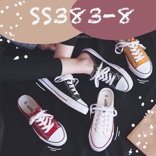 SS383-8 รองเท้าผ้าใบเปิดส้นทรงคลาสสิก สีขาว/ดำ/เหลือง/แดง