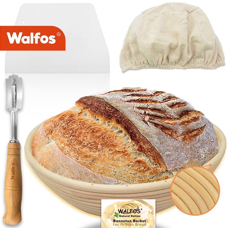 WALFOS ตะกร้ากันขนมปังเกรดท็อป/ขนมปังเปรี้ยวพร้อมผ้าซับ